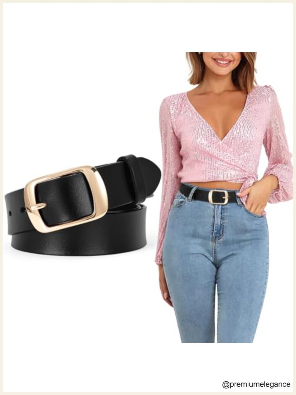 Women's Soft Leather Belt Gold Pin Buckle 1.3" Waist